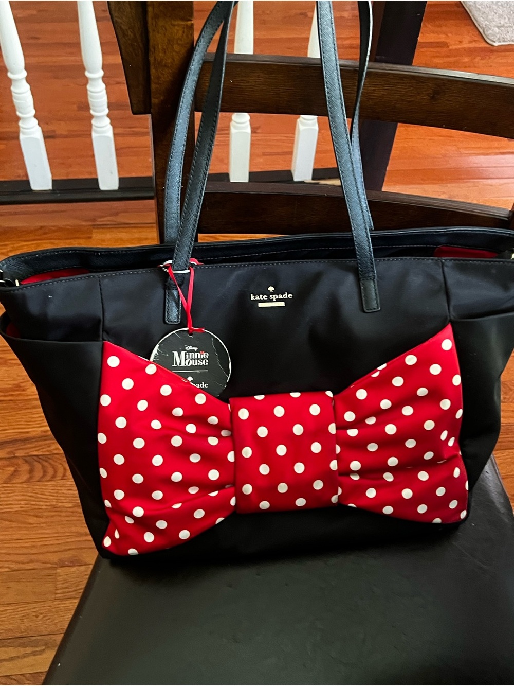 kate spade Minnie Mouse Black diaper bag with Red Polka Dot Bow
